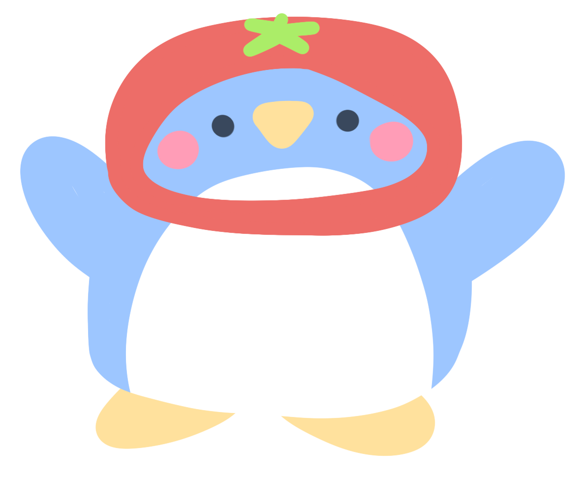 blue penguin with a tomato hat