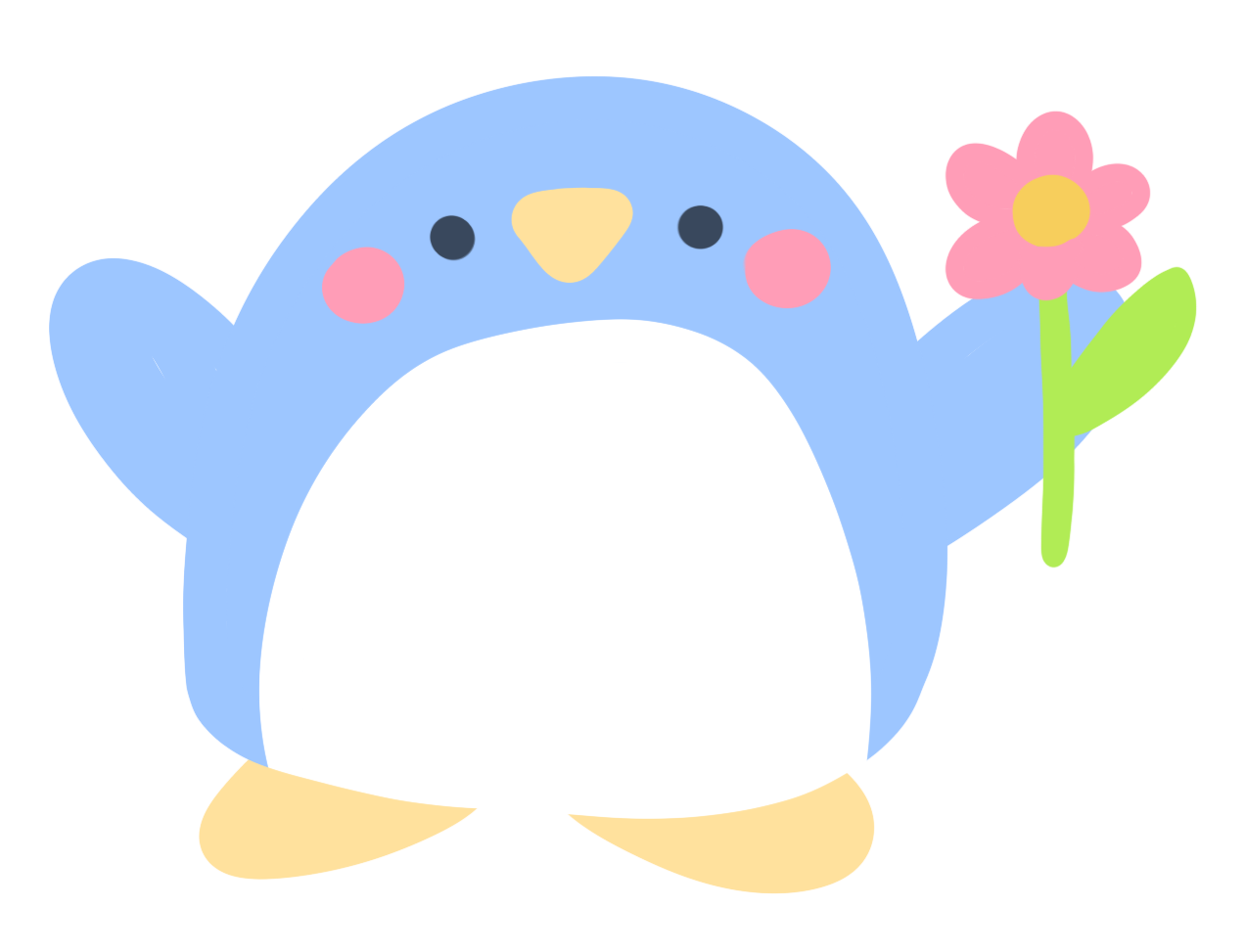 blue penguin with a pink flower
