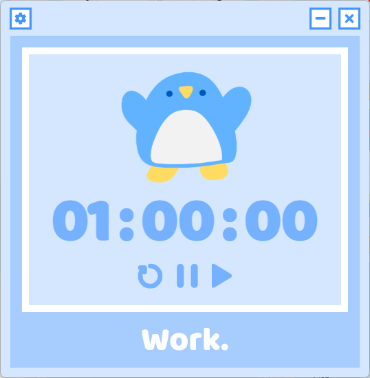 window with blue penguin and timer